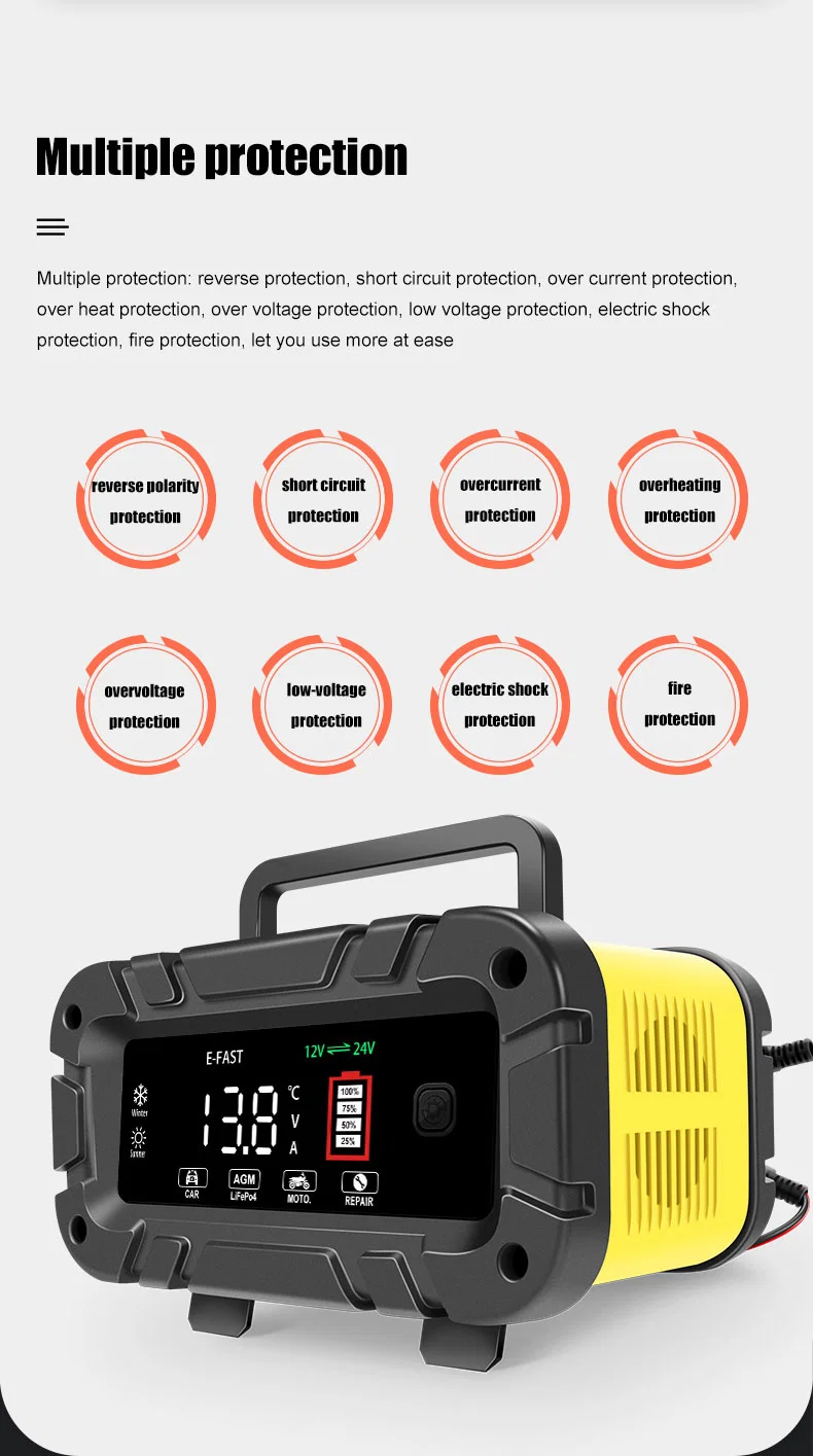 Car Battery Charger 12V/24V 20A Touch Screen Automatic Pulse Repair Charger for Motorcycle Lead Acid AGM Gel Lithium Batteries