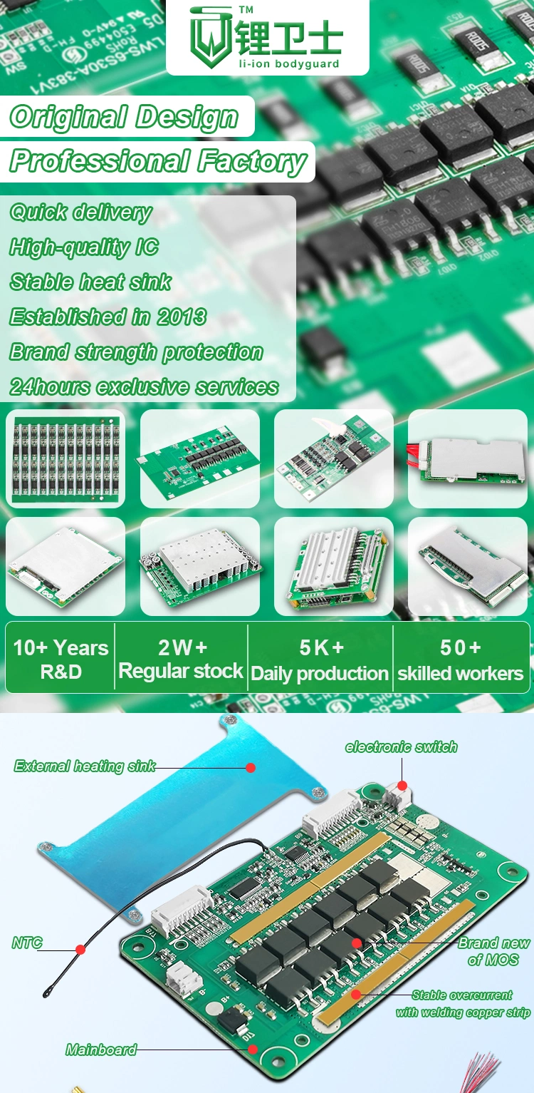 Lws Smart Li-ion BMS with Canbus Buzzer 4 Ntc 13s 14s 16s 20s 48V 60V 72V 30A 40A 50A 60A 80A Lithium Ion Battery BMS with Tempereture Switch Balance Bluetooth