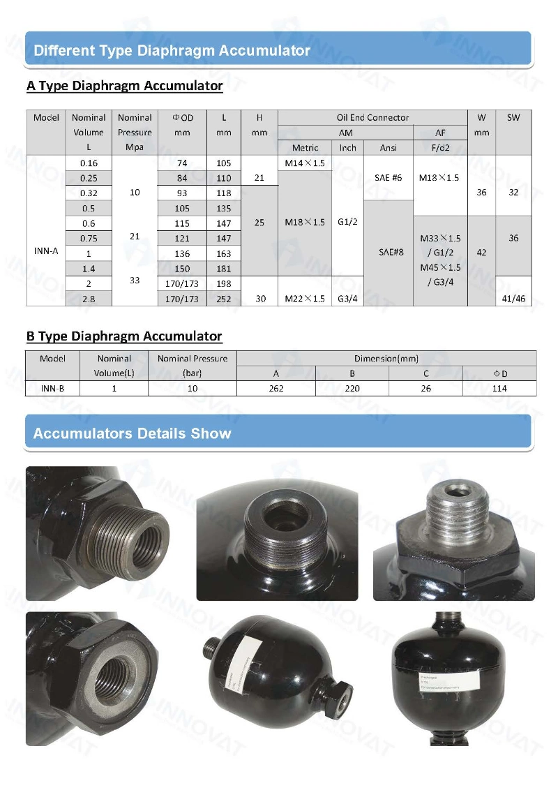 Hydraulic Accumulator Diaphragm Accumulator 0.16L 25MPa Can Replace Bladder Accumulator/Stainless, Carbon Steel Accumulators