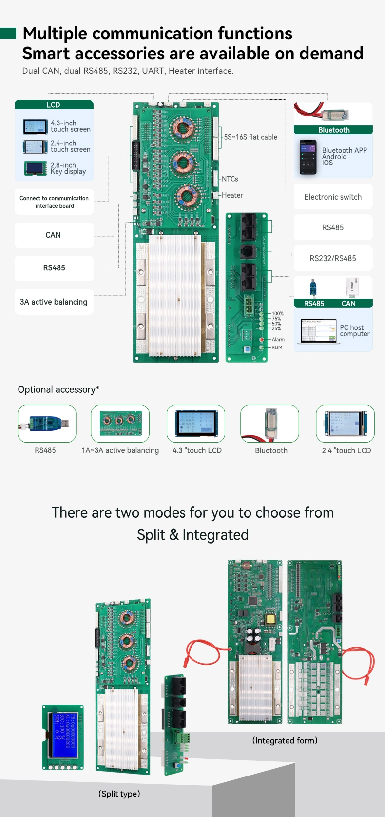 Smart PCB BMS Battery Repair Function 5-16s 100A 200A 300A Energy Storage Home 16s BMS for 36V Li-ion LiFePO4 Battery Pack