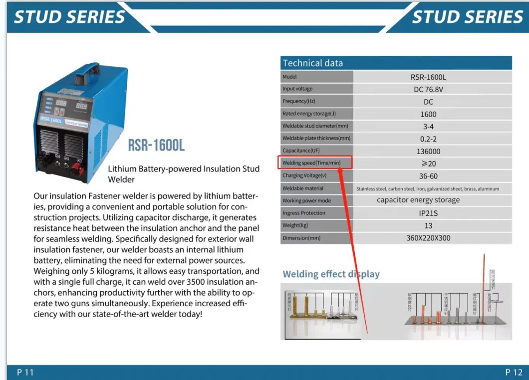 Lithium Battery-Powered Insulation Stud Welder (RSR-1600L)