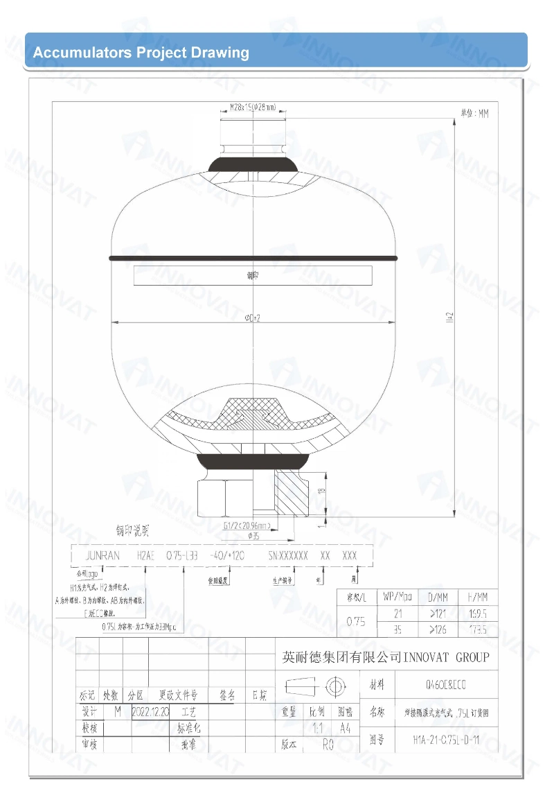 Hydraulic Accumulator Diaphragm Accumulator 0.16L 25MPa Can Replace Bladder Accumulator/Stainless, Carbon Steel Accumulators