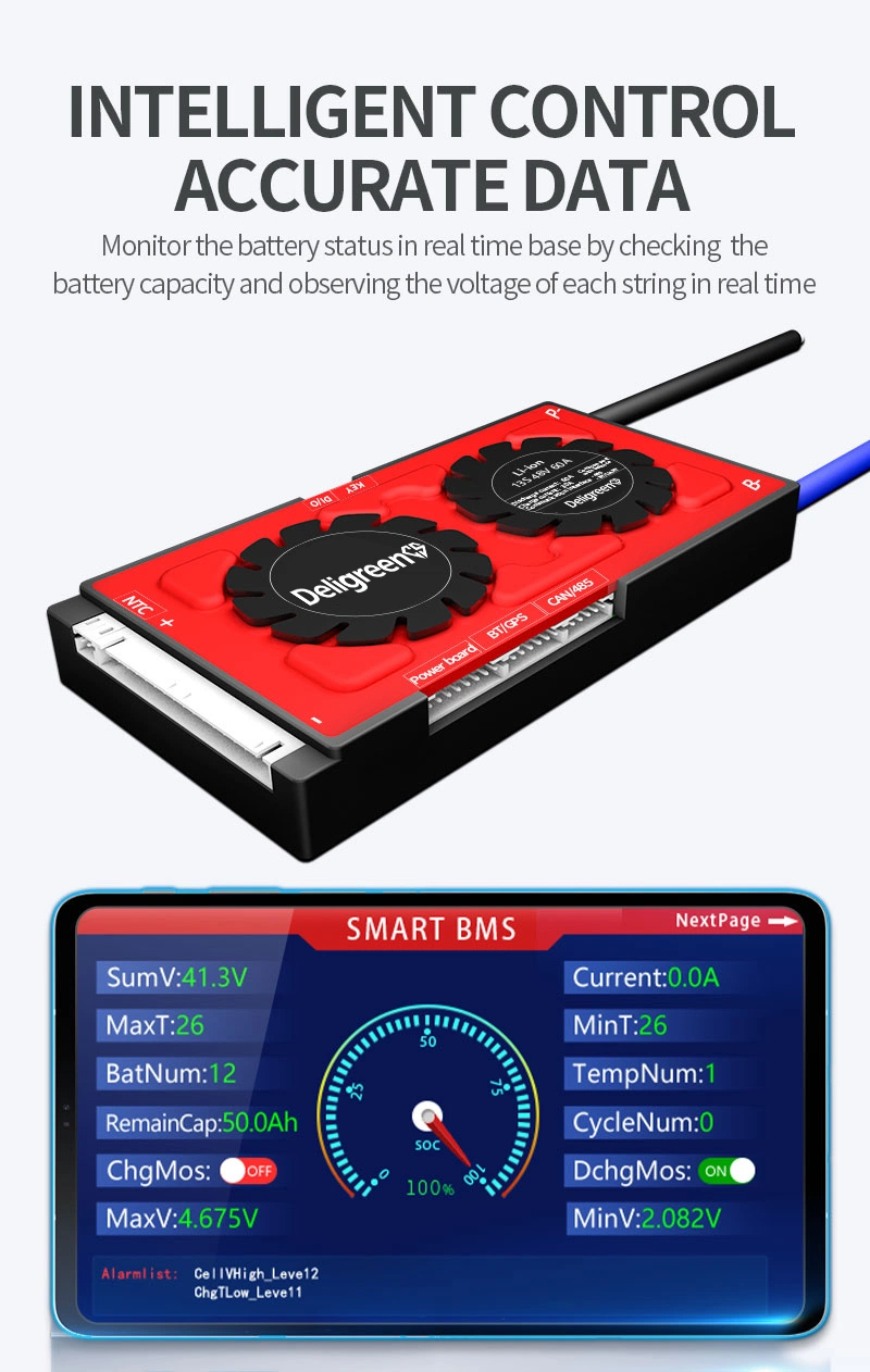 Deligreencs Smart BMS Li-ion 3.7V Rated BMS 24s 84V 40A 60A Temperature Protection for Li-Nicomn Battery