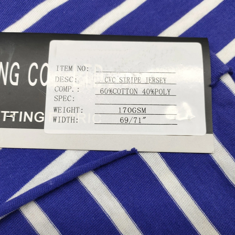 Stripe Customization Color Knitted 32s 40 Polyester 60 Cotton 160GSM Single Jersey Fabric for Sports