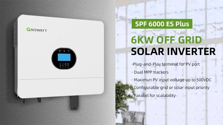 Growatt SPF 6000es Plus off-Grid Hybrid 48V Inverter for Lithium Ion Battery 220V Single Output for Home