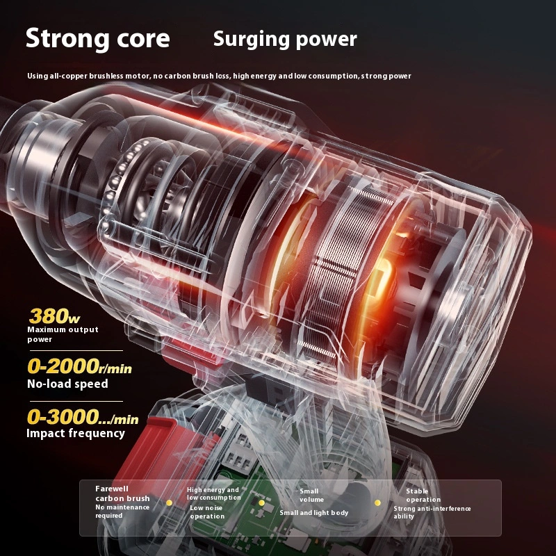 Rechargeable Brushless Electric 3000mA Lithium Battery High Torque Impact Wrench Automotive Repair Woodworking Tools