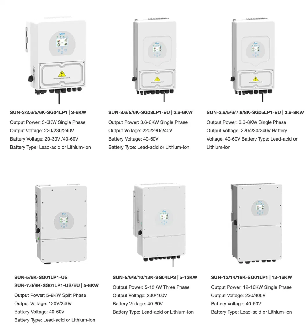 Deye Energy Storage Power Inverter Sun-8K-Sg01lp1-EU 8kw Single Phase Inverter Support Lithium Lead Acid Battery