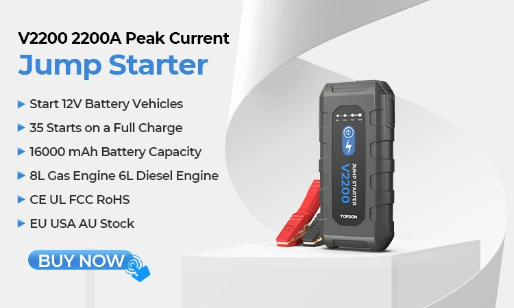 Topdon America Stock V2200 2200A Peak 12V 16000mAh Portable Multi Function Emergency Jump Pack Box Power Bank Mini Auto Truck Car Booster Battery Jump Starter