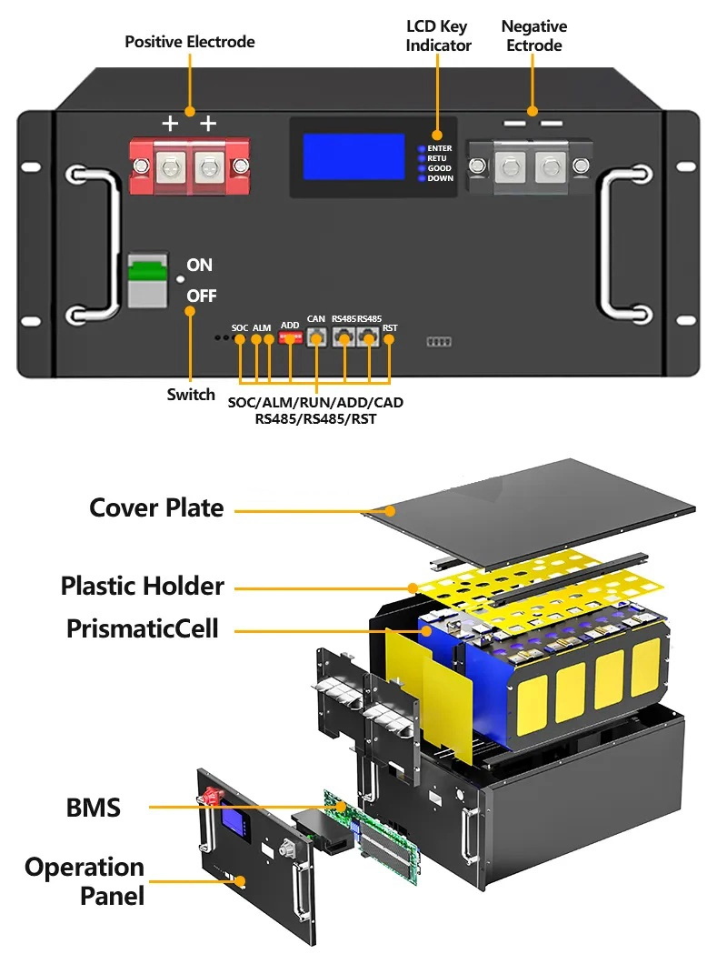 15s 16s 48V 51.2V 100ah 200ah Solar System BMS Household Solar Storage System Batterie Ion Lithium 5kw 10kw LiFePO4 Battery BMS with RS485 RS232 Can Bluetooth