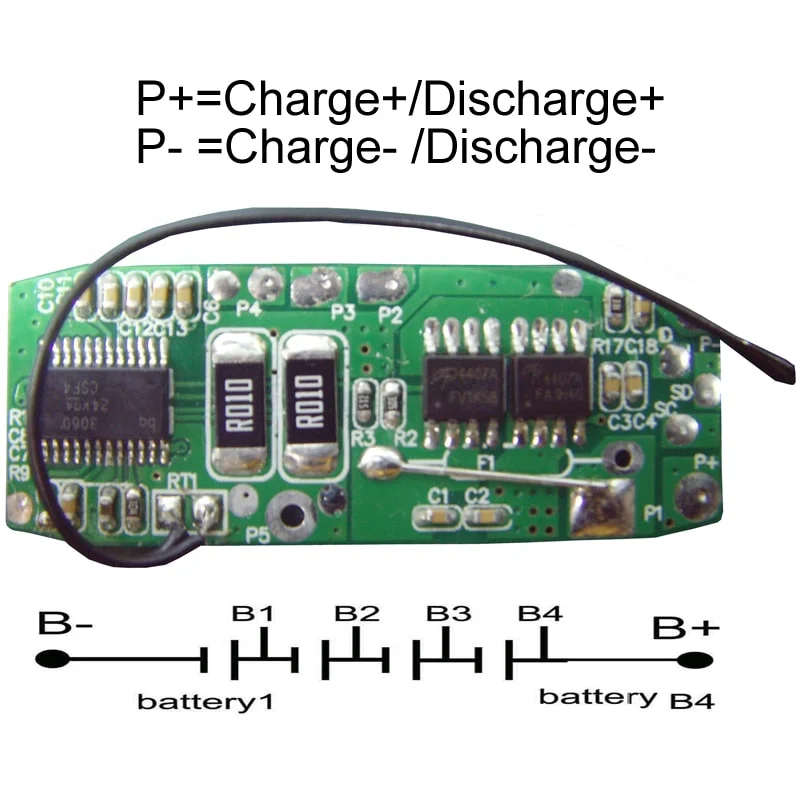 4s 4A BMS for 14.4V 14.8V Li-ion/Lithium/Li-Polymer 12V 12.8V LiFePO4 Battery Pack with Smbus Protocol and Ntc Size L41*W17*T4mm