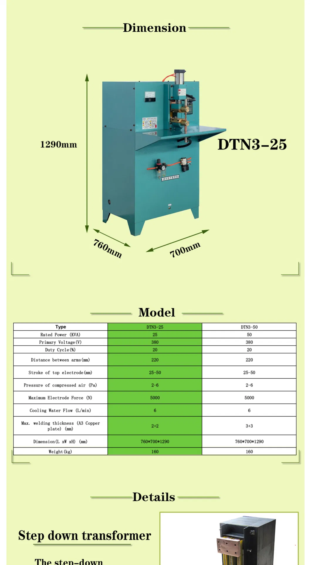 Dtn3-25kw Dingju AC Spot Welding Machine Pneumatic Resistance Welder Equipment