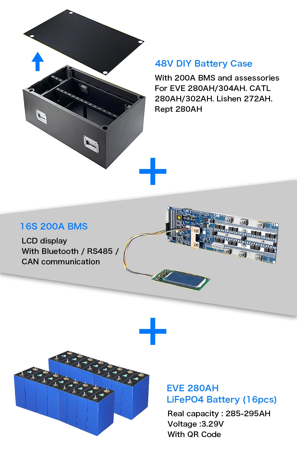 Mason 48V 51.2V 280ah 300ah DIY LiFePO4 Battery Kits Built in Seplos with 16s 200A BMS for DIY Home Energy Storage Without Battery Cell