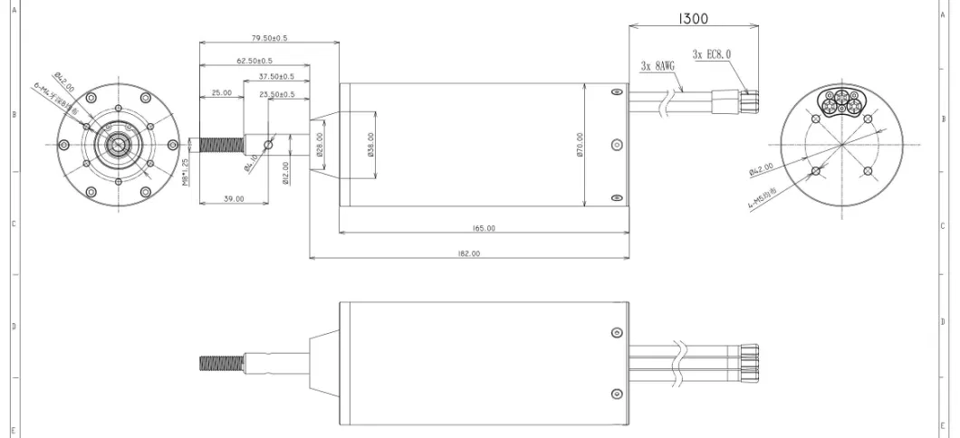 12s-32s 90kv D70L165 Waterproof Brushless Electric Motor 12.6kw Peak