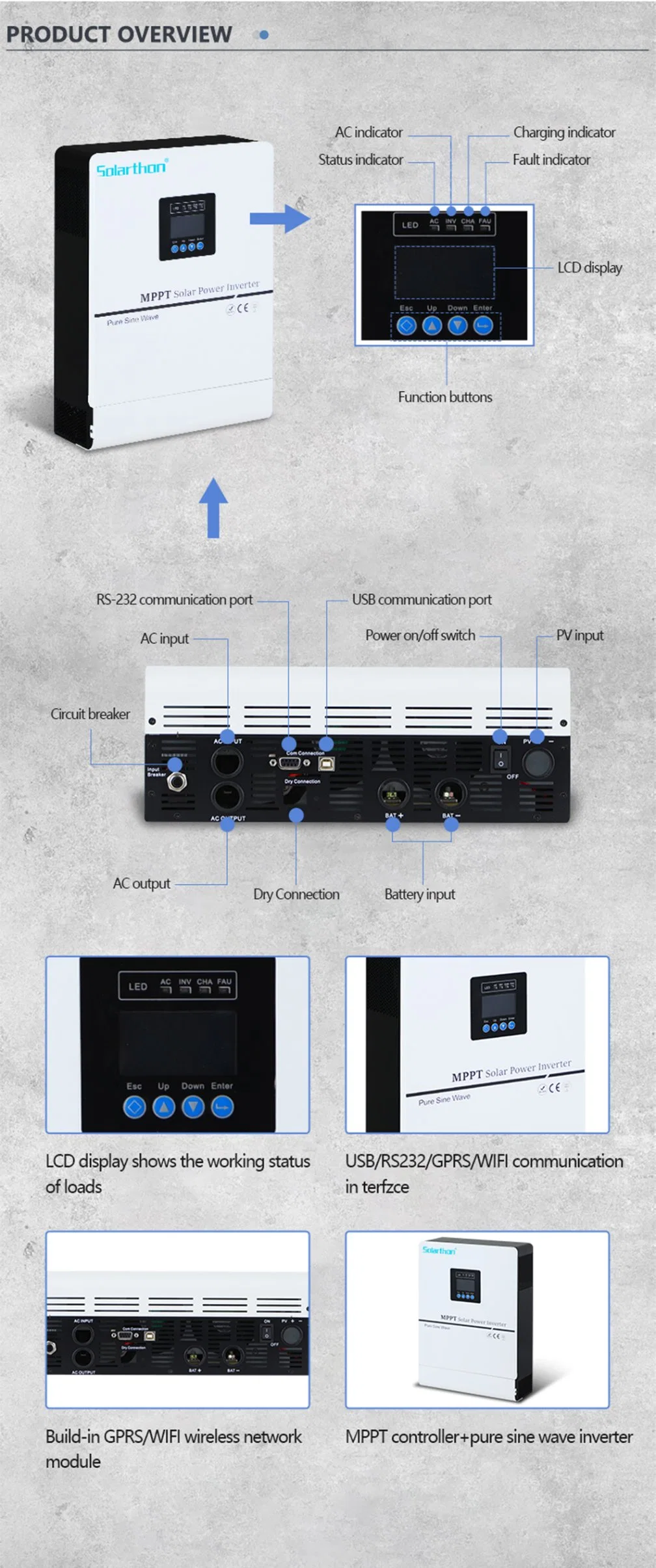 Solar Hybrid on off Grid Inverter for 3000kw 5000kw Energy Storage System with Lithium Battery