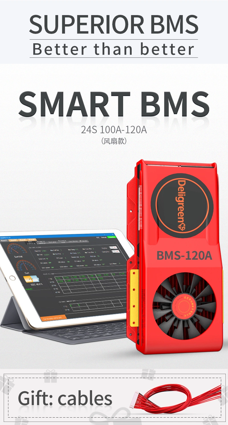 Amazon Best Smart BMS with Fan 24s 72V LiFePO4 Battery Protection Board 100A 120A RS485 Bluetooth APP PC Inverter