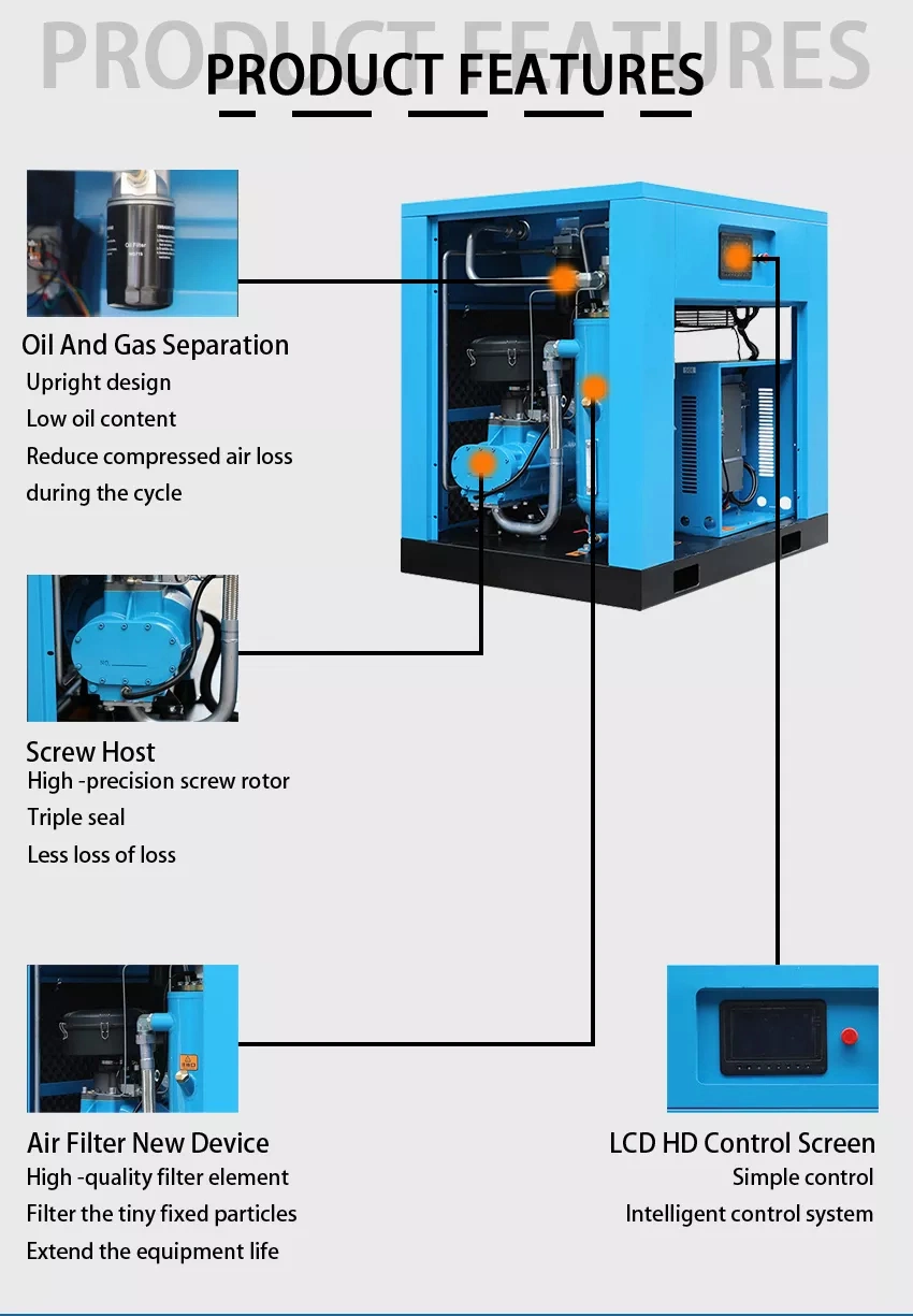 8 Bar 10bar 115psi Small Electric Rotary Screw Air Compressor Industrial Direct Air Compressor for Sale 15kw 20HP 16bar Compresor De Aire Factory/Supplier