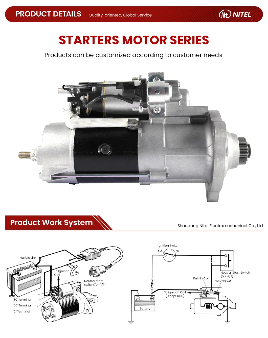 Nitai Mitsubishi M3t56071 Truck Battery Starter Manufacturing China Electrical Engine Starter Sample Available Forklift Truck Starter