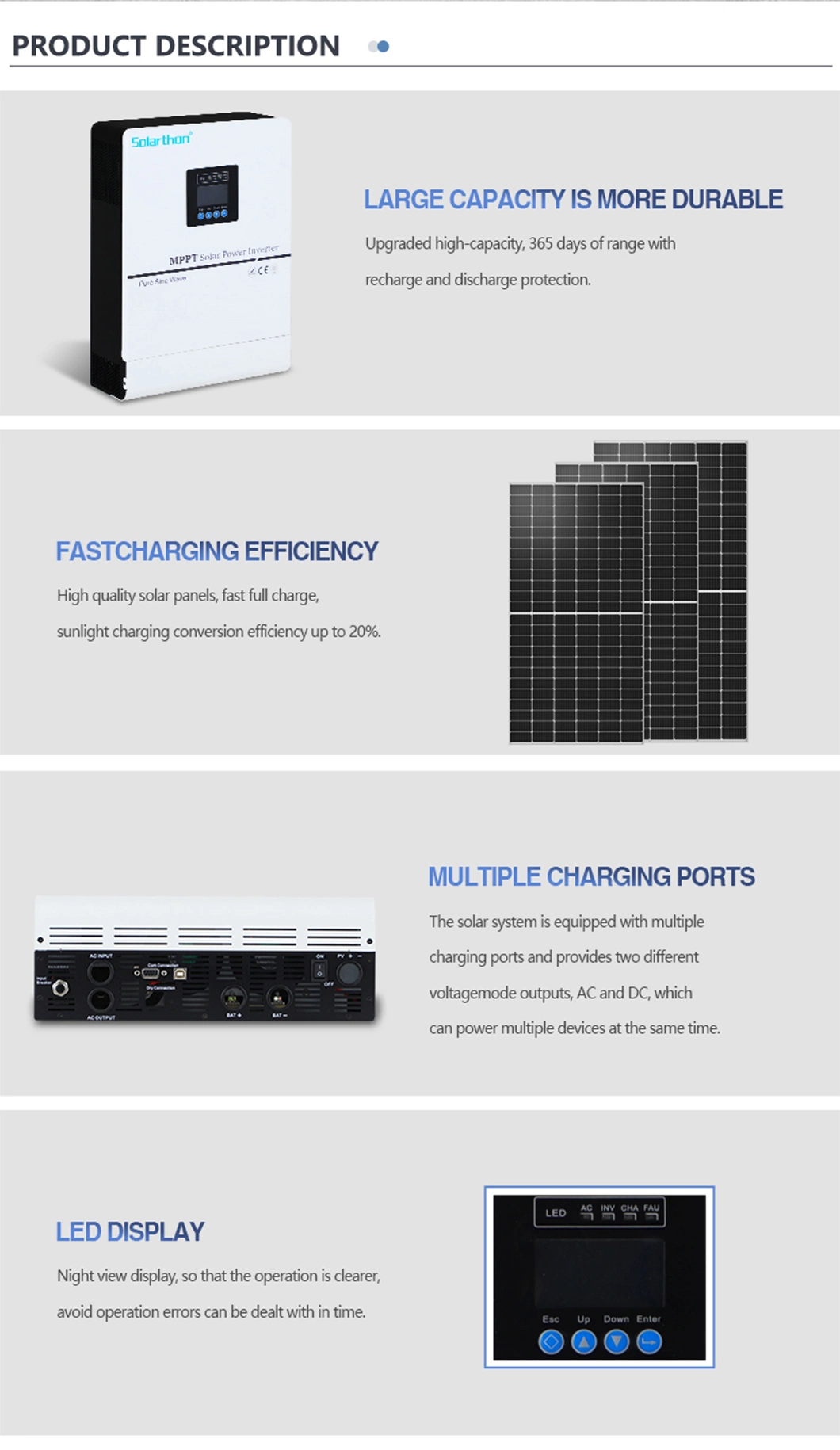 Solar Hybrid on off Grid Inverter for 3000kw 5000kw Energy Storage System with Lithium Battery