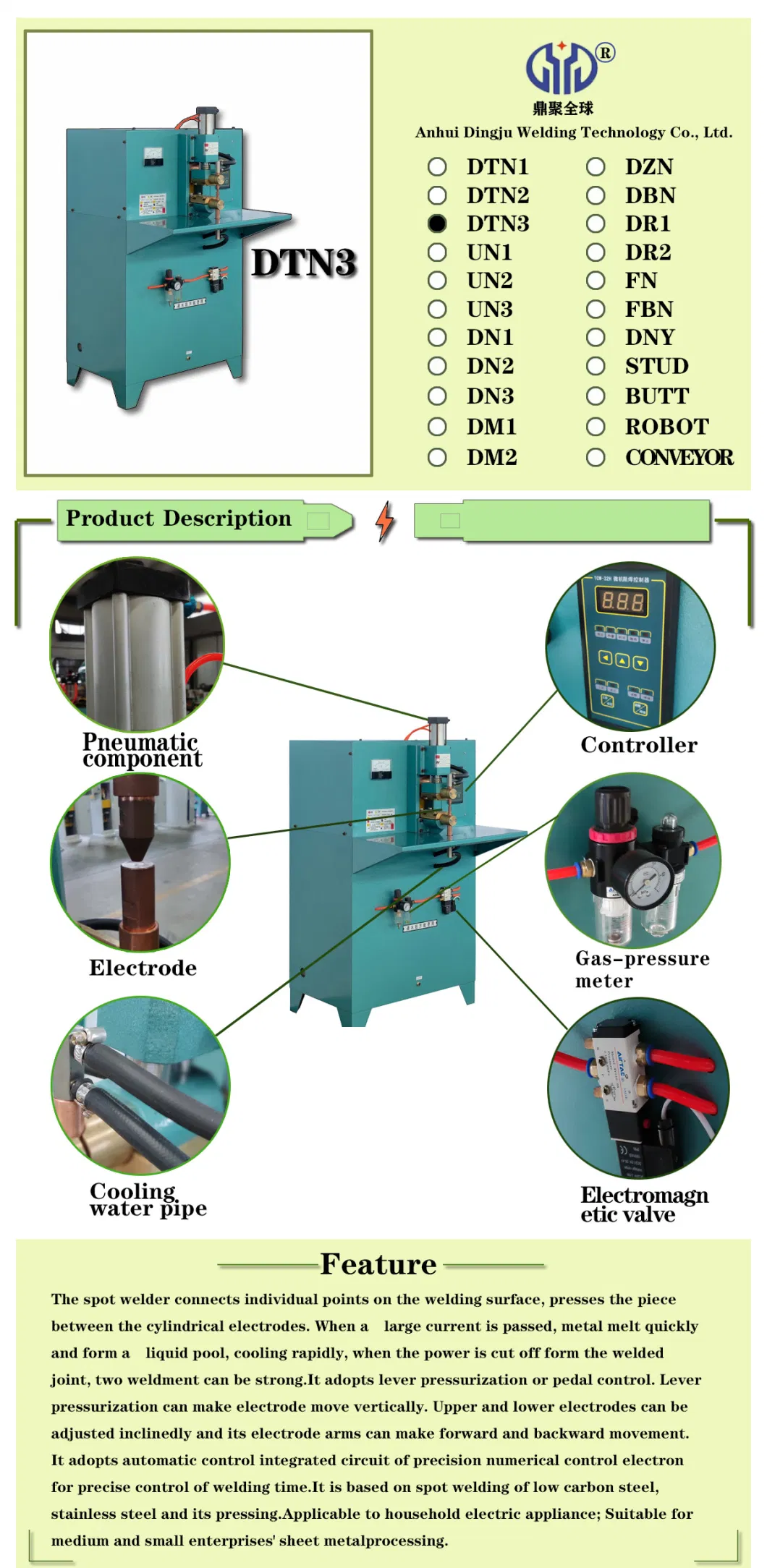 Dtn3-25kw Dingju AC Spot Welding Machine Pneumatic Resistance Welder Equipment