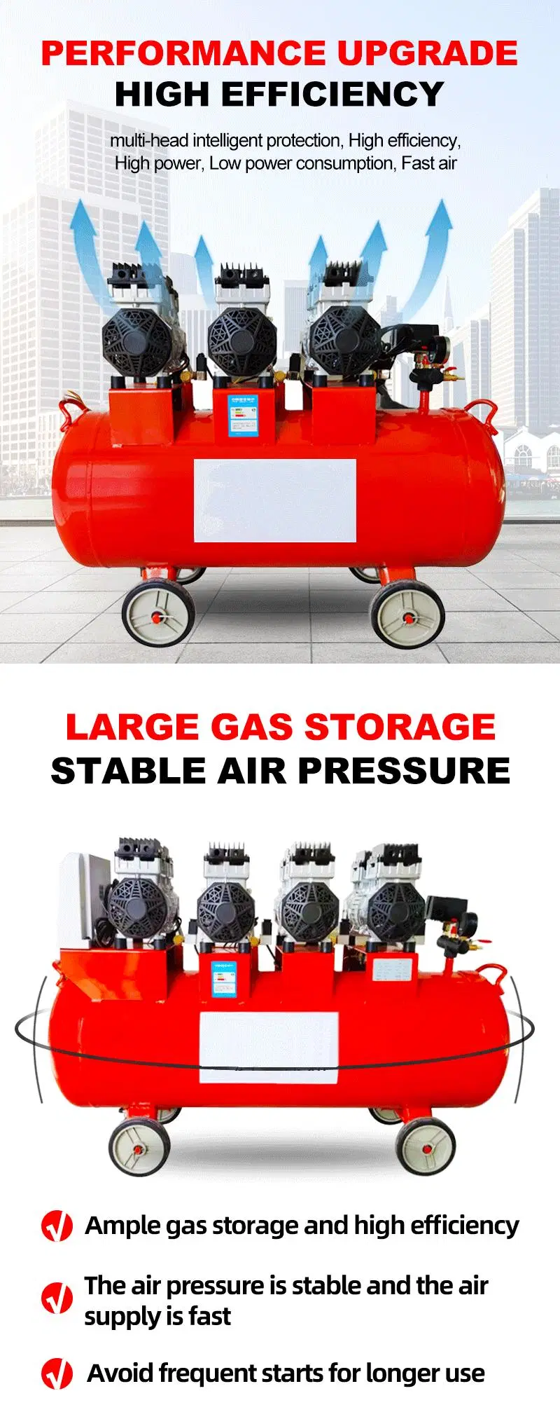 Piston Compressor Small Mini Industrial 1HP 2HP 3HP 10HP 7.5kw 0.8kw Electric Portable Oil Free Air Compressor