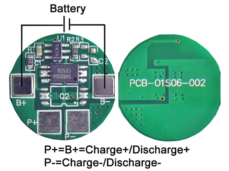 1s 5A Round BMS for 3.6V 3.7V Li-ion/Lithium/Li-Polymer 3V 3.2V LiFePO4 Battery Pack Size &Phi; 17mm (PCM-L01S06-002)