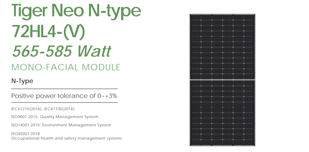 Jinko Tiger N-Type Solar Panels 565W 570 Watt Pannello Fotovoltaico 575 W 580W 585W Soler Solor Panel