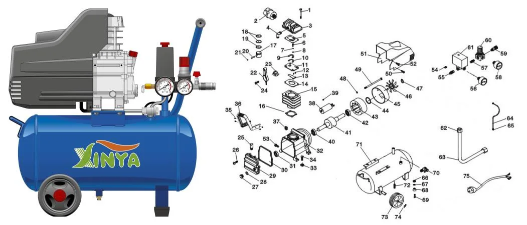 Xinya 50L 8bar 47mm Cylinder Small Size Reciprocating Direct Driven Air Compressor