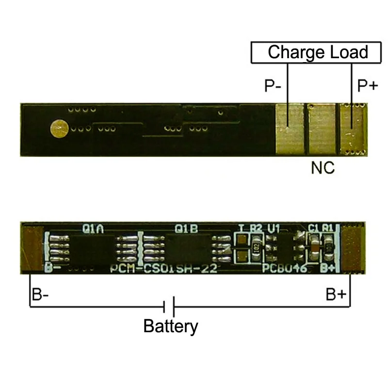 1s 5A BMS for 3.6V 3.7V Li-ion/Lithium/Li-Polymer 3V 3.2V LiFePO4 Battery Pack Size L32*W5*T2.0mm (PCM-Li01S8-015)