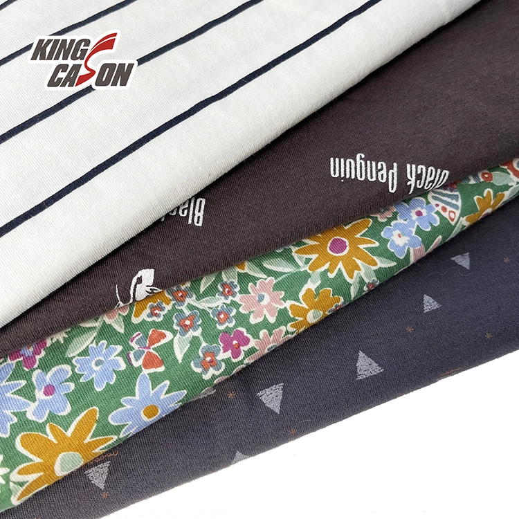 Kingcason Custom Organic 32s 140g Printing Baby Soft Cotton Jersey Fabric Knitted for Cloth Bedding