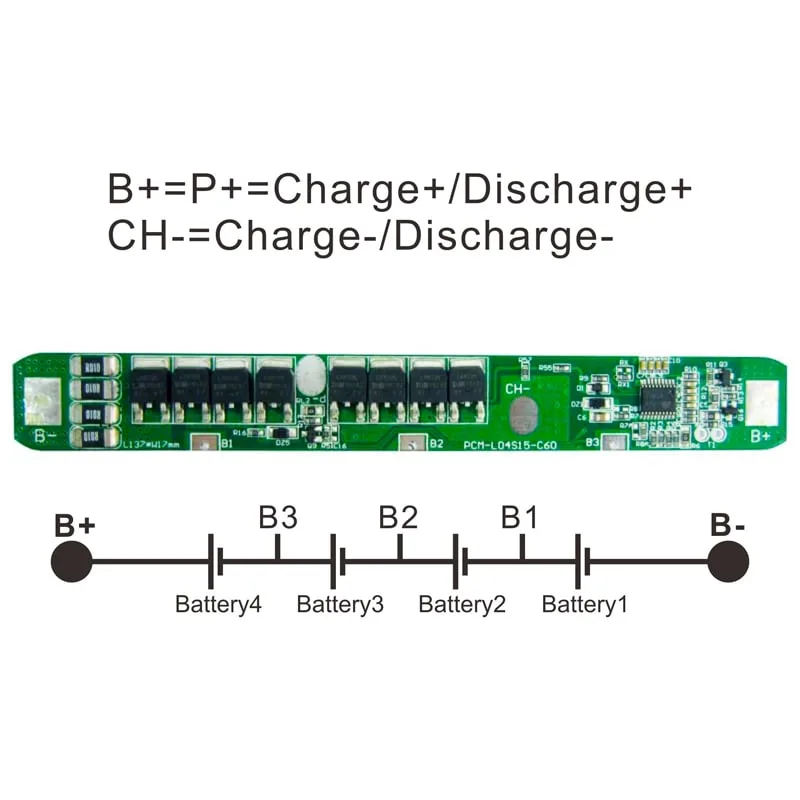 4s 20A BMS for 14.4V 14.8V Li-ion/Lithium/Li-Polymer 12V 12.8V LiFePO4 Battery Pack Size L137*W17*5mm (PCM-L04S15-C60)