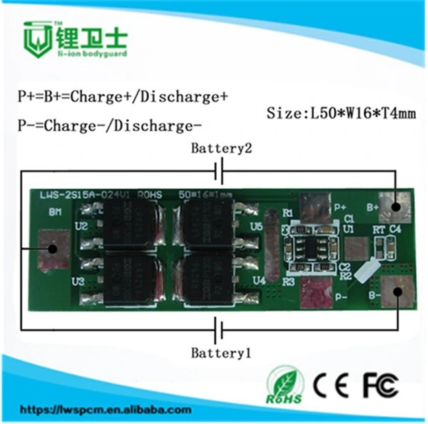 Rechargeable PCB Supplier LED BMS 2s 18650 Battery Lithium/LiFePO4 2s15A Smarter PCB PCM Circuit Board