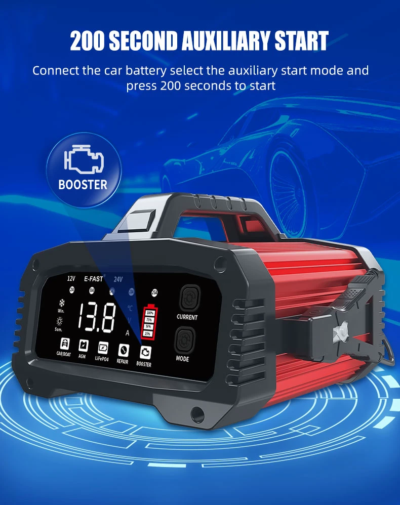 Portable Assisted Start Battery Charger 12V25A 24V15A Auto Pulse Battery Desulfator