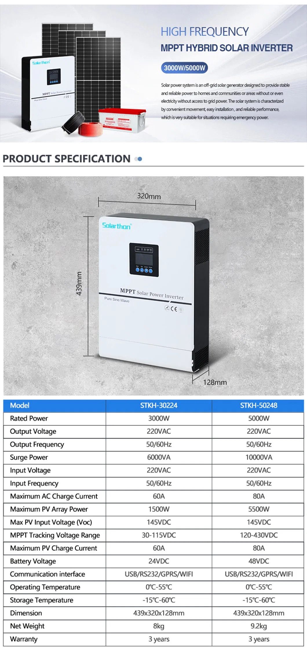 Solar Hybrid on off Grid Inverter for 3000kw 5000kw Energy Storage System with Lithium Battery