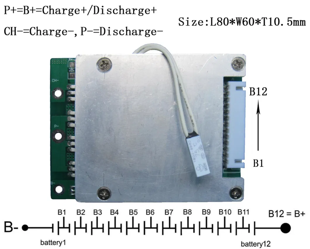 PCBA Custom15A Li Ion PCM PCB Board/36V Lipo Battery BMS 12s with Heat Sink and Thermal Switch