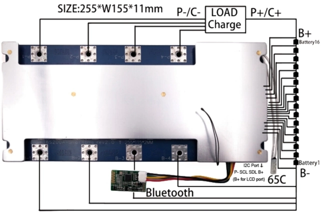 4s-16s LiFePO4 BMS 200A I2c Communication Protocol Bluetooth APP, LCD Display