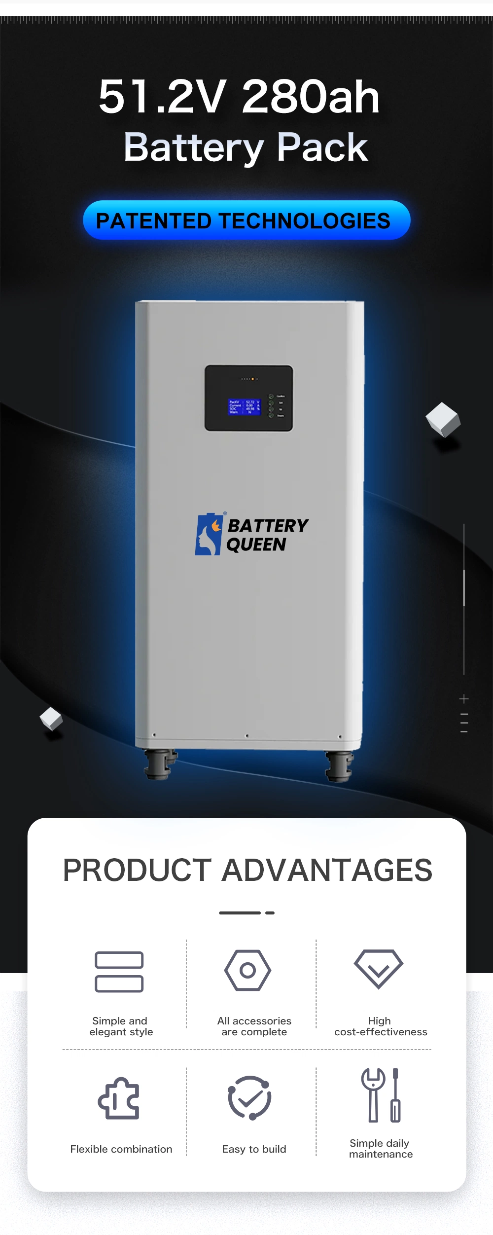 Mason 48V 51.2V 280ah 300ah DIY LiFePO4 Battery Kits Built in Seplos with 16s 200A BMS for DIY Home Energy Storage Without Battery Cell