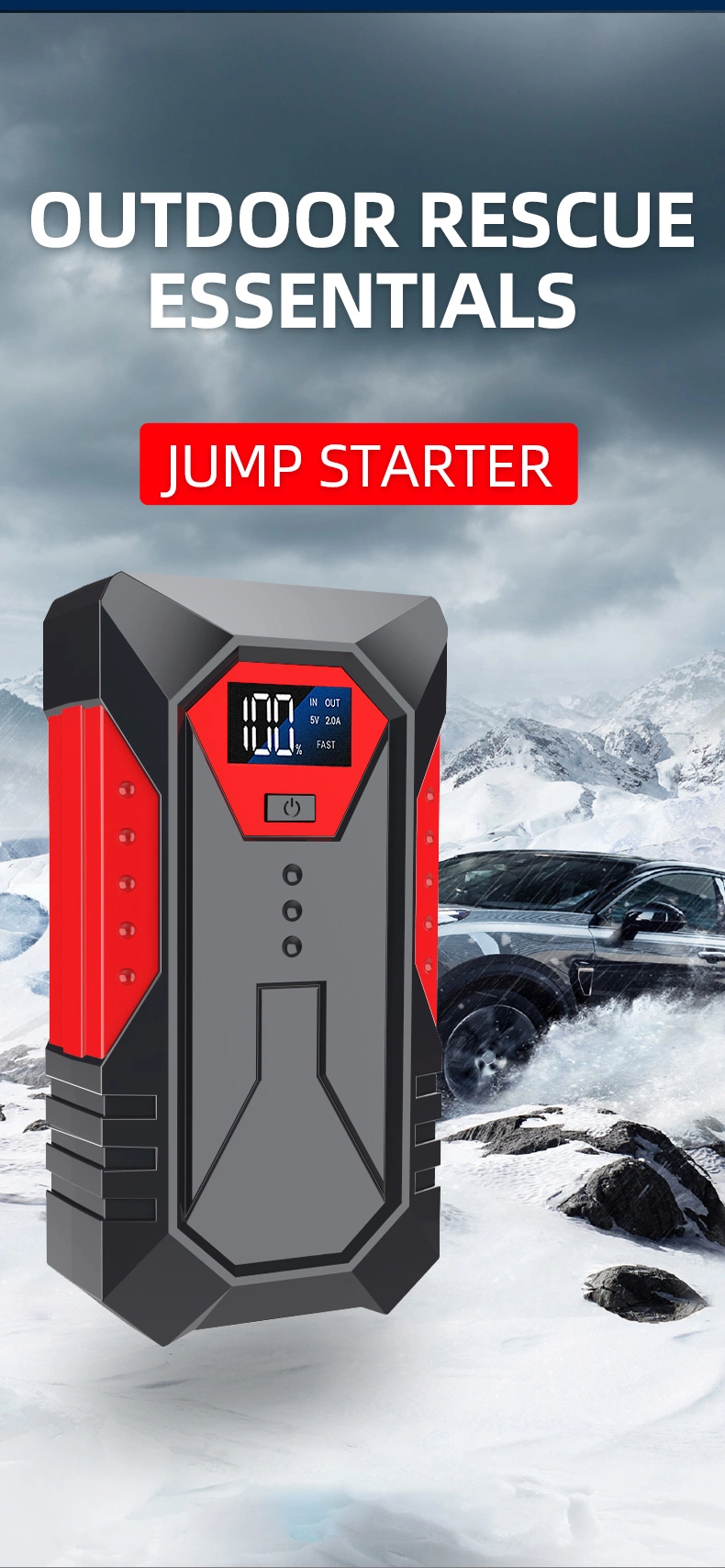 Fast Charge 800A High Power Car Bank and Air Pump Battery Jump Starter