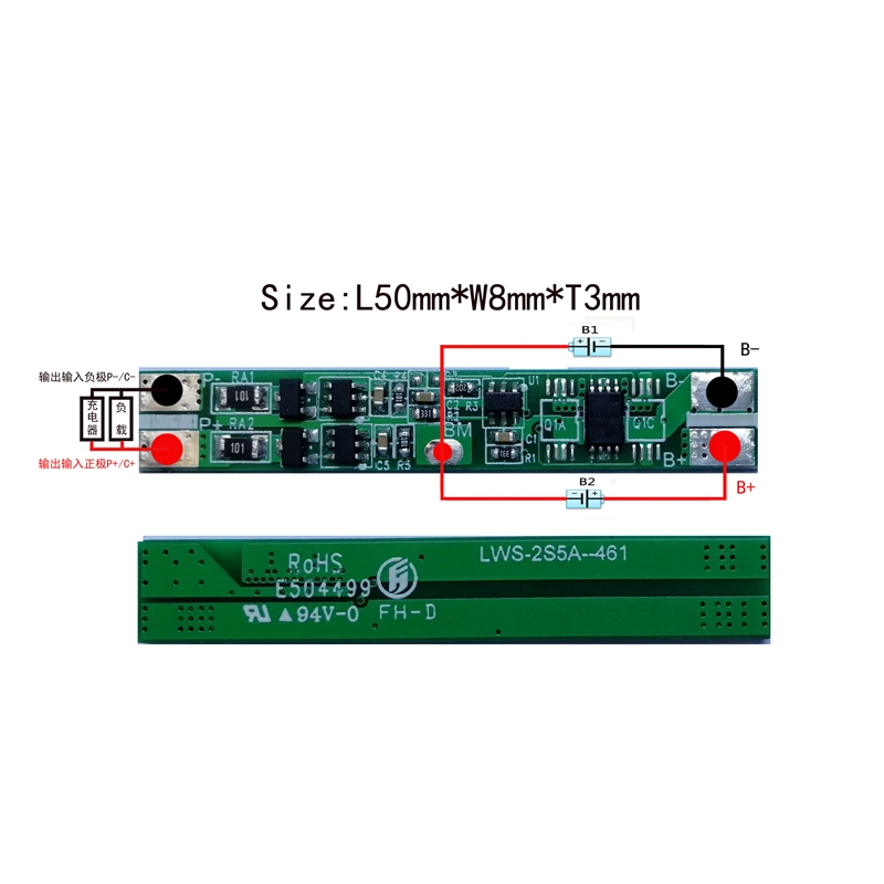 Lithium Battery Li-ion/LiFePO4/Lto 2s 5A BMS for 6.4V 7.4V Protection Circuit Module