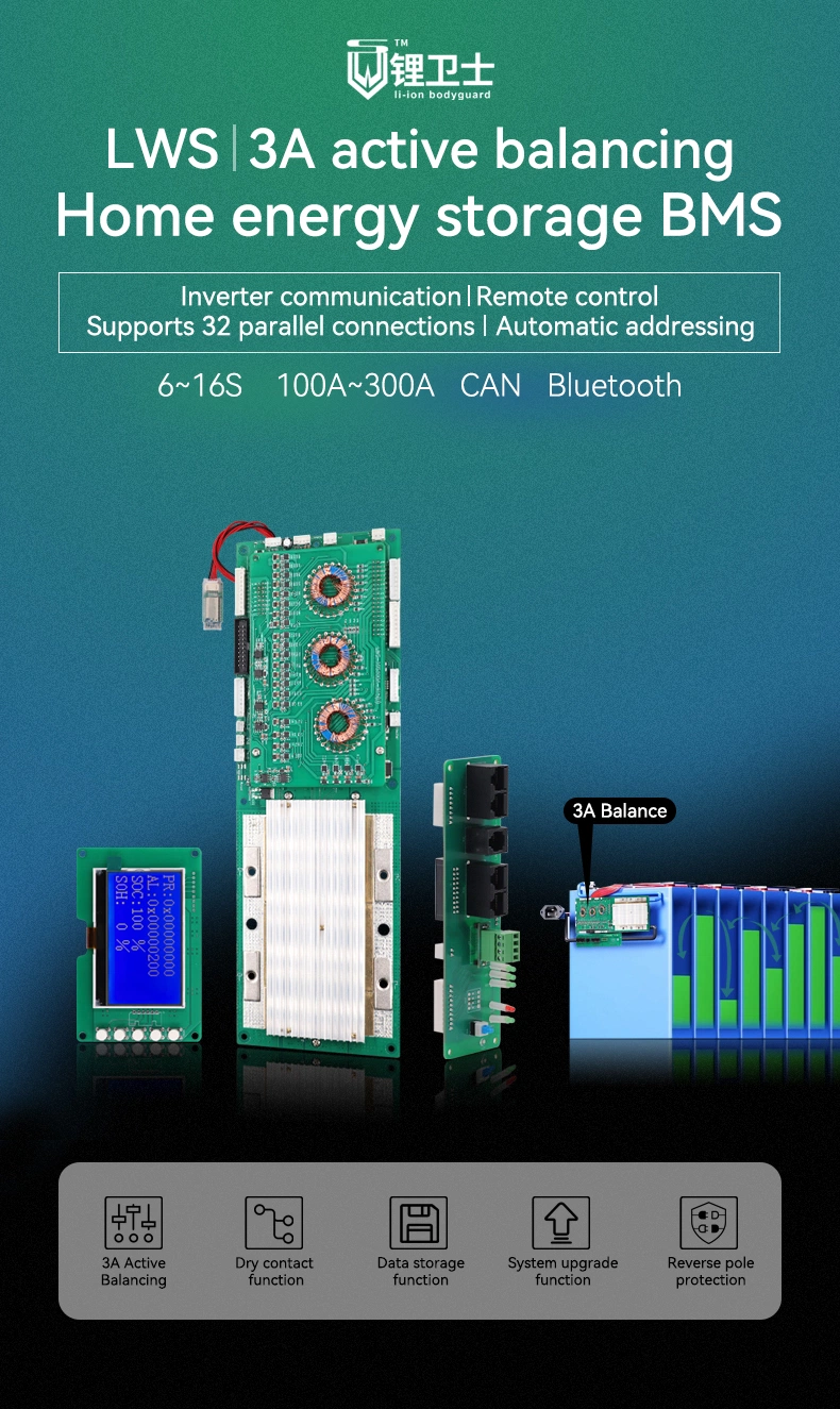 Smart PCB BMS Battery Repair Function 5-16s 100A 200A 300A Energy Storage Home 16s BMS for 36V Li-ion LiFePO4 Battery Pack