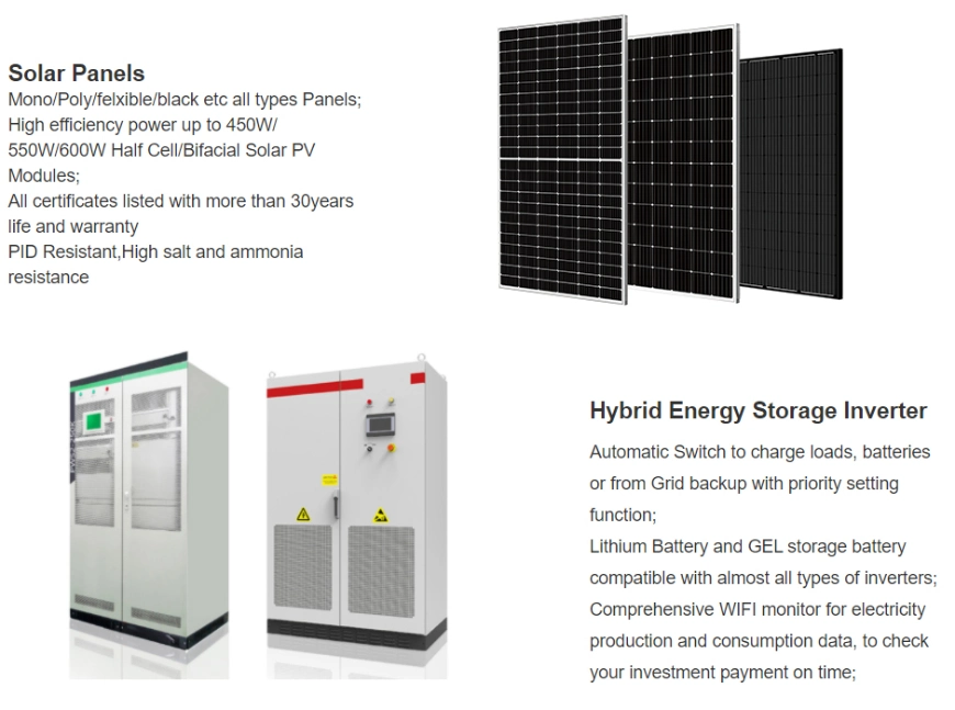 1MW Solar Power System Grade a Solar Panel Growatt Inverter Bss Lithium Battery Storage Ground Type Brackets