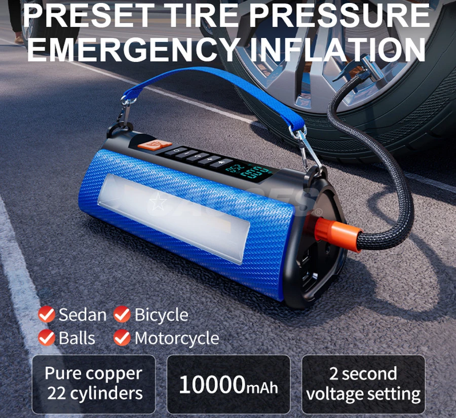 Portable Car Jump Starter with Air Compressor,1000A 10000mAh Battery Booster Pack(6L Gas/3L Diesel)150PSI Digital Tire Inflator,Car Pump Power Bank Outdoor Lamp