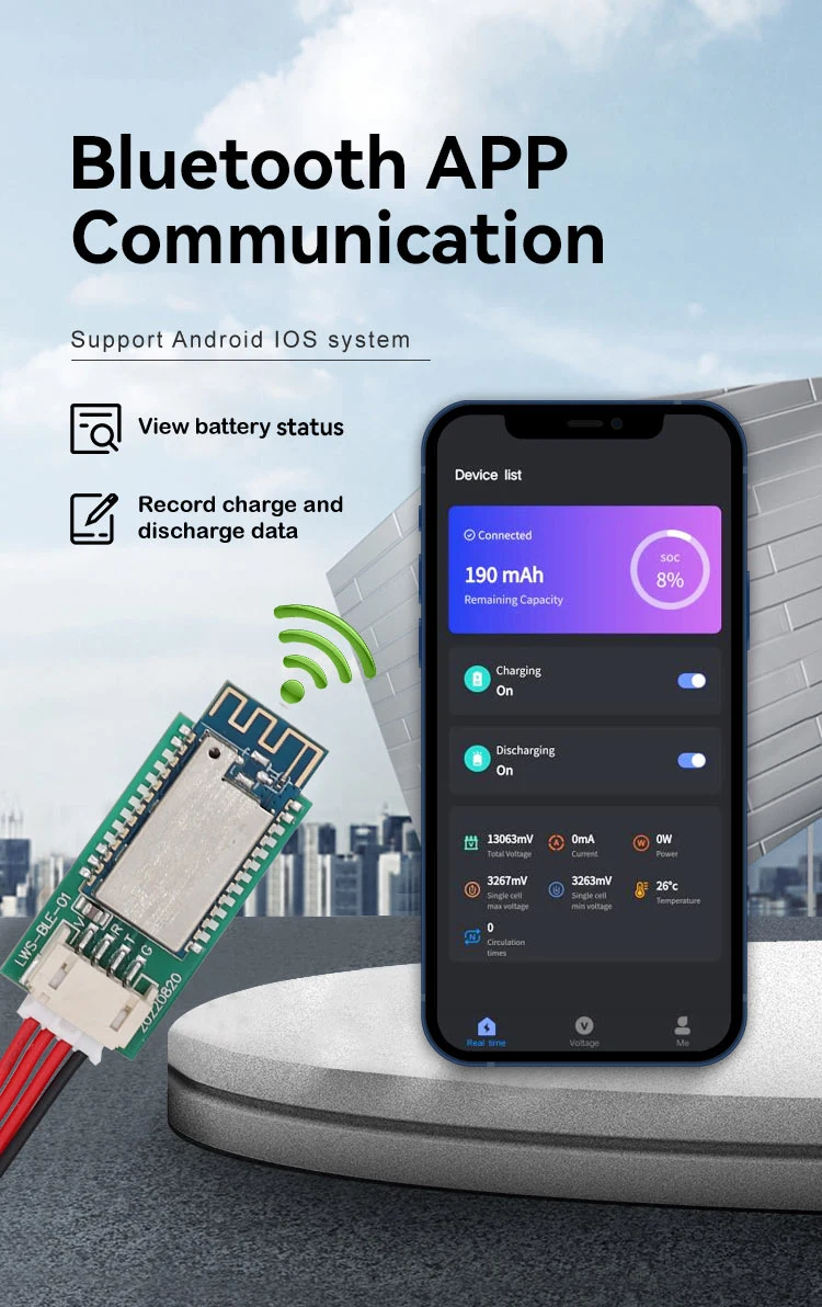 Active Balance 4s 150A 12V 12.6V LFP BMS Support Smbus Bluetooth Protocol