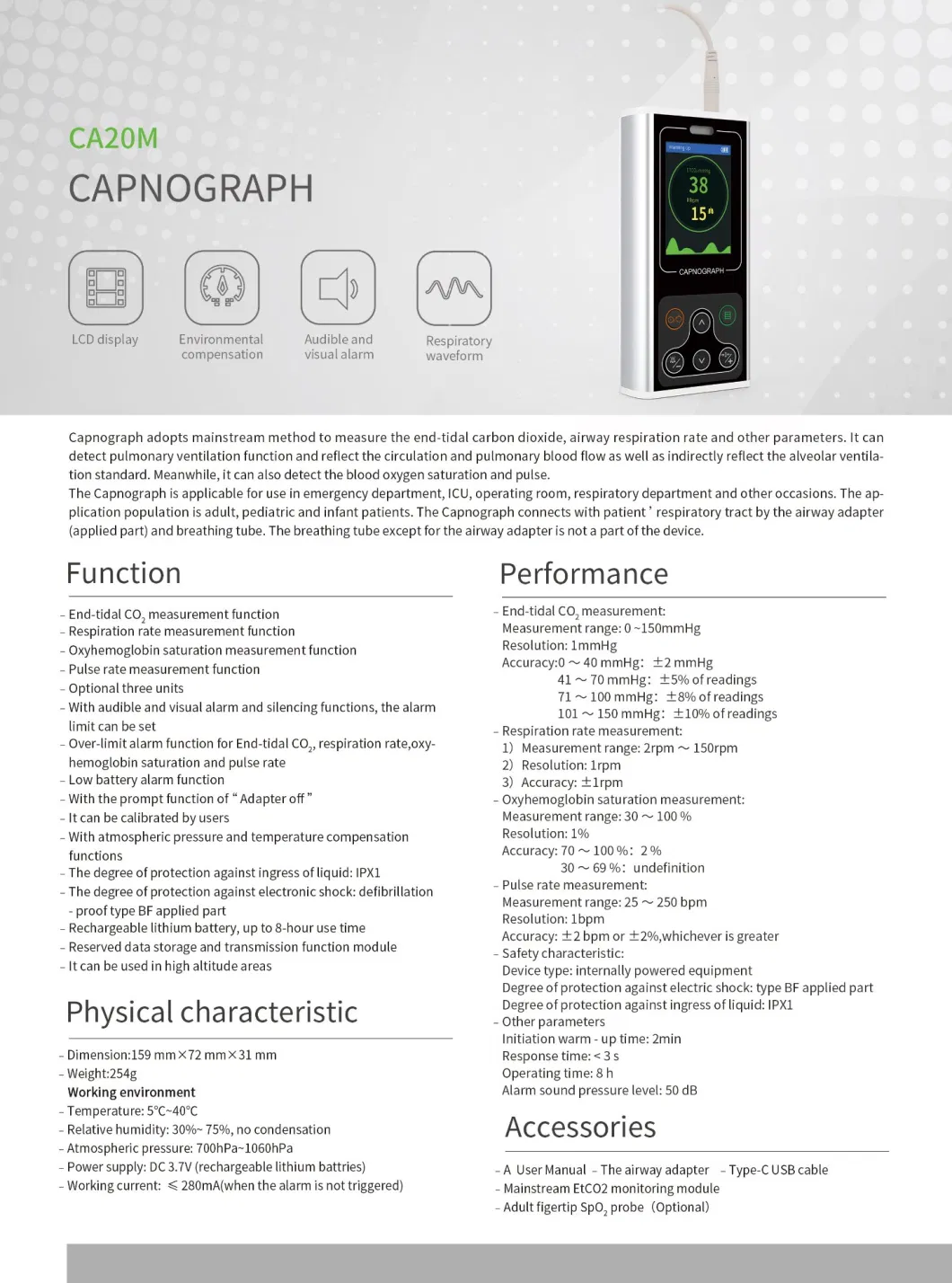 Contec Ca20m Sleep Apnea Senso Retco2 Monitoring Infant Nasal Portable Capnograph Machine