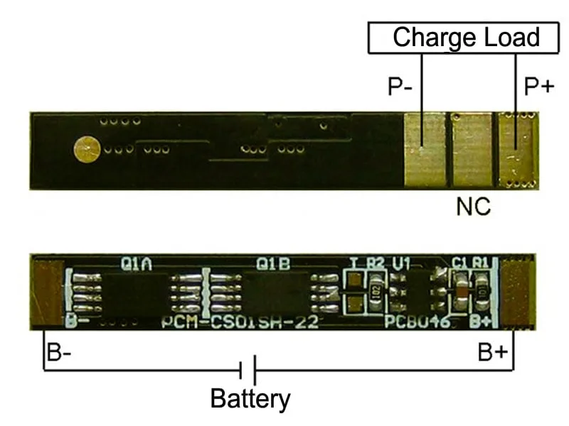 1s 5A BMS for 3.6V 3.7V Li-ion/Lithium/Li-Polymer 3V 3.2V LiFePO4 Battery Pack Size L32*W5*T2.0mm (PCM-Li01S8-015)