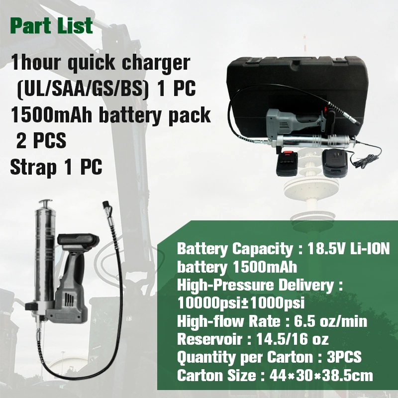 18.5V High Pressure Cordless Electric Grease Gun with 1500mAh Li-ion Battery