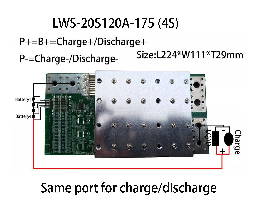 4s-20s LiFePO4 BMS 100A One Port/Two Port for Charge/Discharge