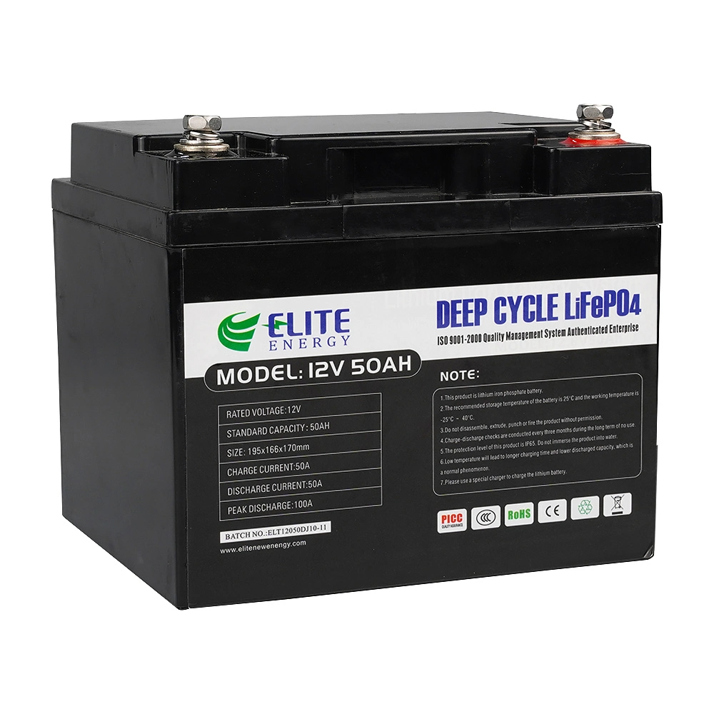 Elite 12.8V 50ah LiFePO4 Battery Lithium Iron Phosphate 12V 50ah Li-ion for Agv/Solar LED Light/Mini EV/Golf Trolley with CE, UL, MSDS