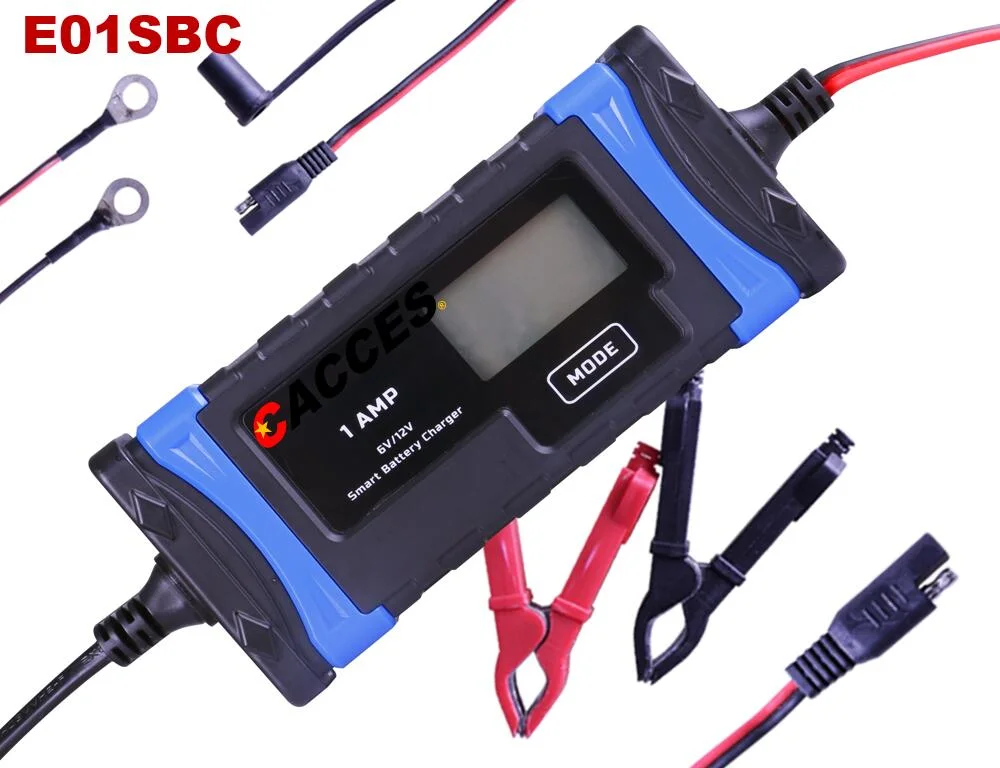 Car Battery Charger 12V/24V 1AMP 8 Stages Lithium Lead-Acid, Compatible Automotive Smart Battery Charger, W/ LCD Screen Maintainer/Pulse Repair Charge for Motor