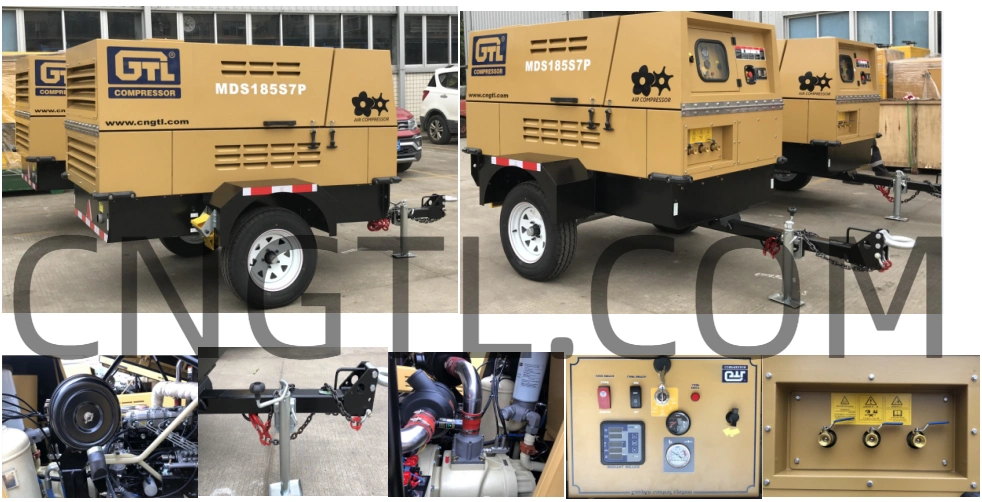 Gtl Perkins High Efficiency 7bar Diesel Engine Small Moveable Screw Air Compressor 185cfm for Sale