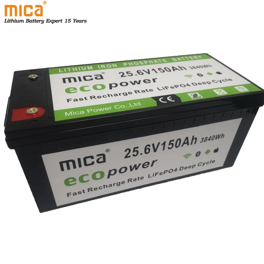 Mica Manufacture Supplier 24V 150ah 3.84kwh Lithium Iron Phosphate Battery Pack with BMS Bluetooth ABS Case RV Ess Solar Energy Storage Battery